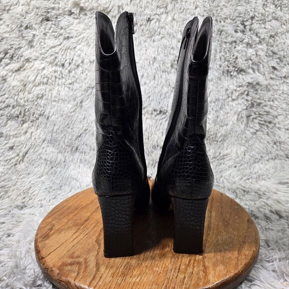 Chinese Laundry Women Sz 10 Black Croc Print Faux Leather Zip Midcalf Heel Boots - Picture 3 of 9